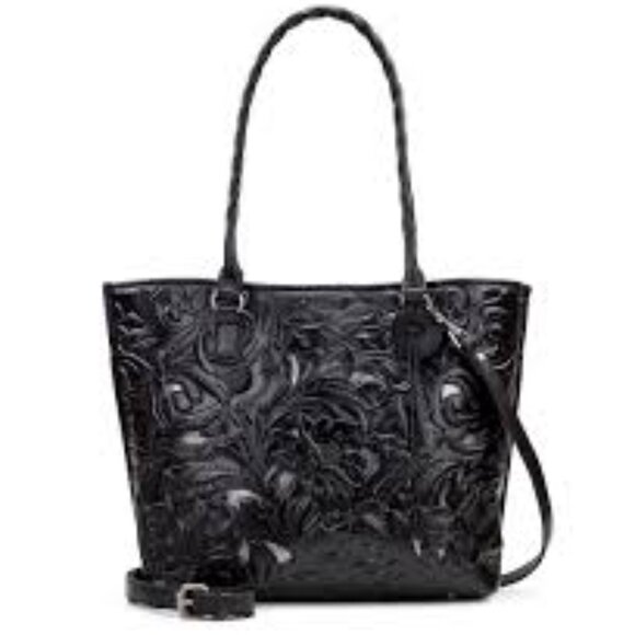 Patricia Nash Black Leather Cutout Tooled Adeline Tote Bag Purse Shoulder Bag